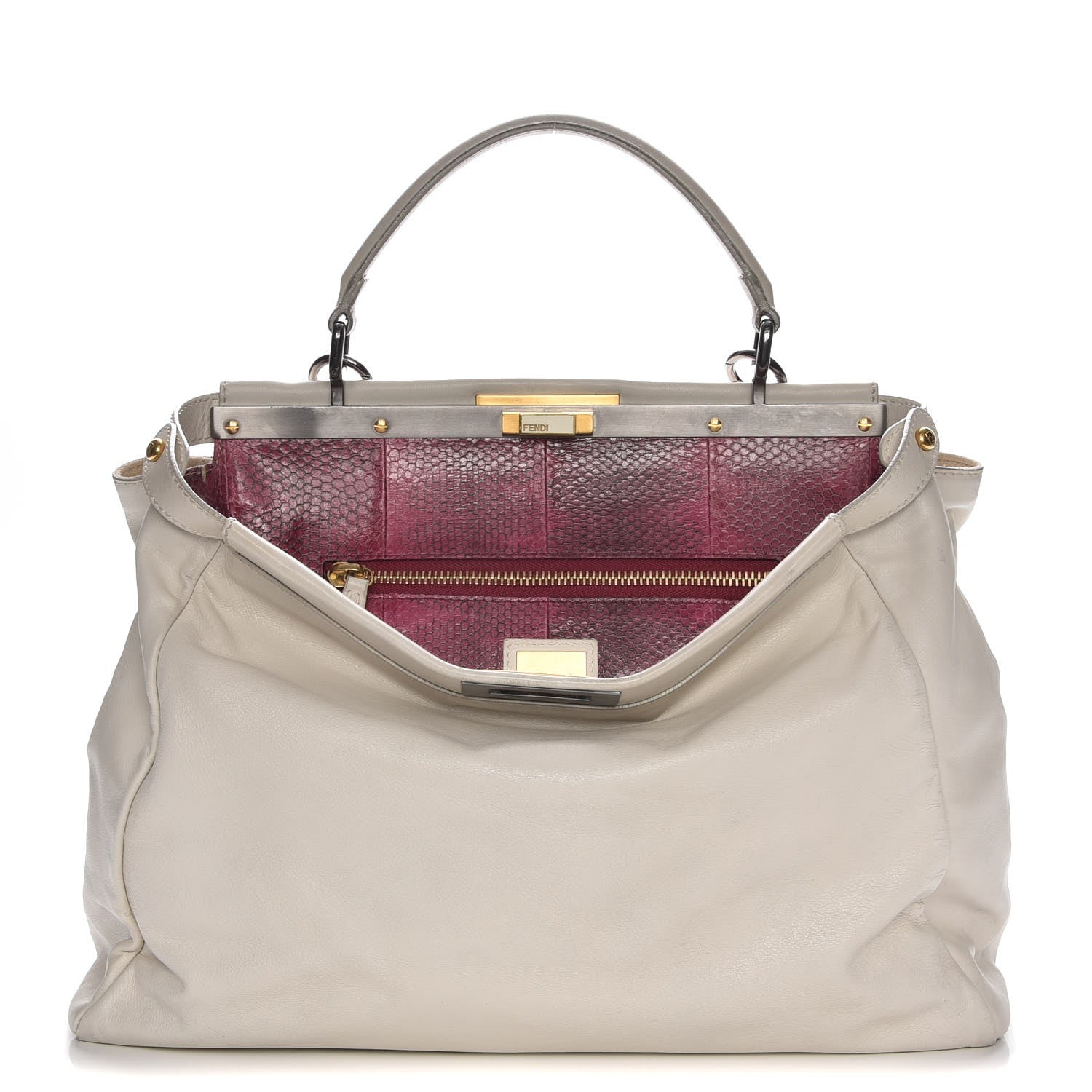 Fendi Goatskin Watersnake Large Peekaboo Iconic Satchel White 1 of 15