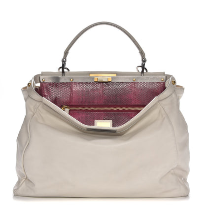 Fendi Goatskin Watersnake Large Peekaboo Iconic Satchel White 1 of 15