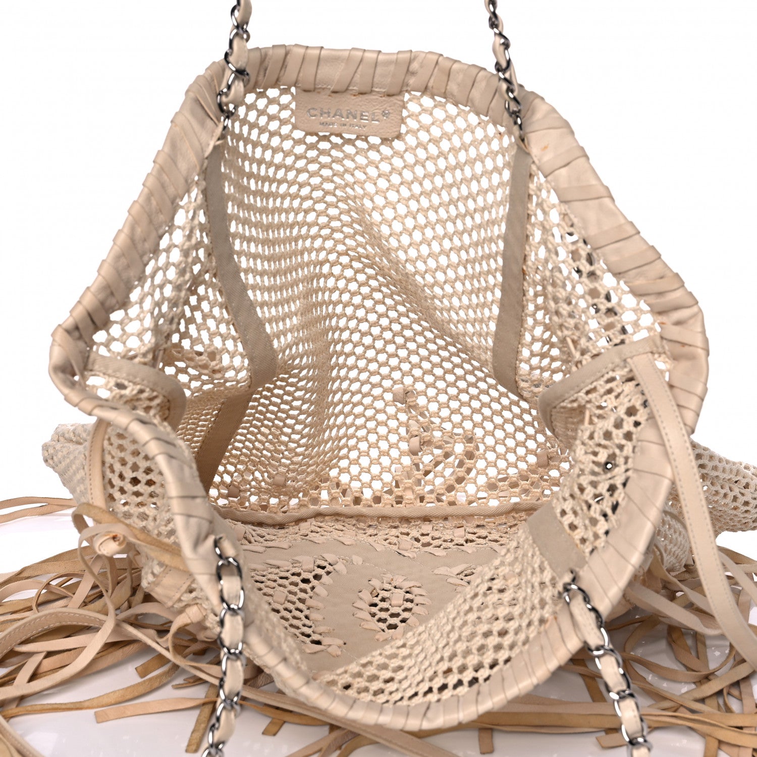 Chanel Calfskin Fringe Large La Madrague Tote Dark White 5 of 15