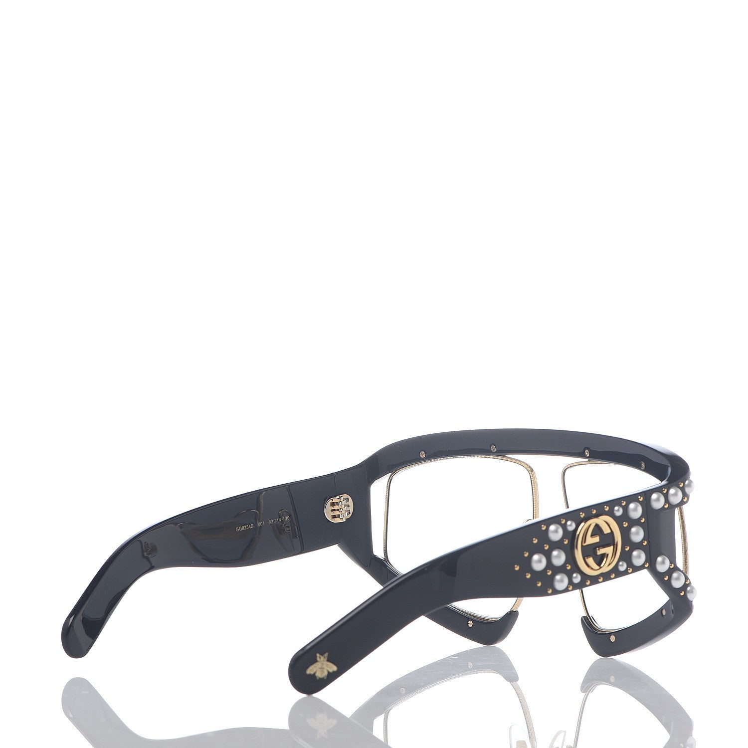 Gucci Acetate Pearl Rectangular Frame Sunglasses GG0234S Black 4 of 6