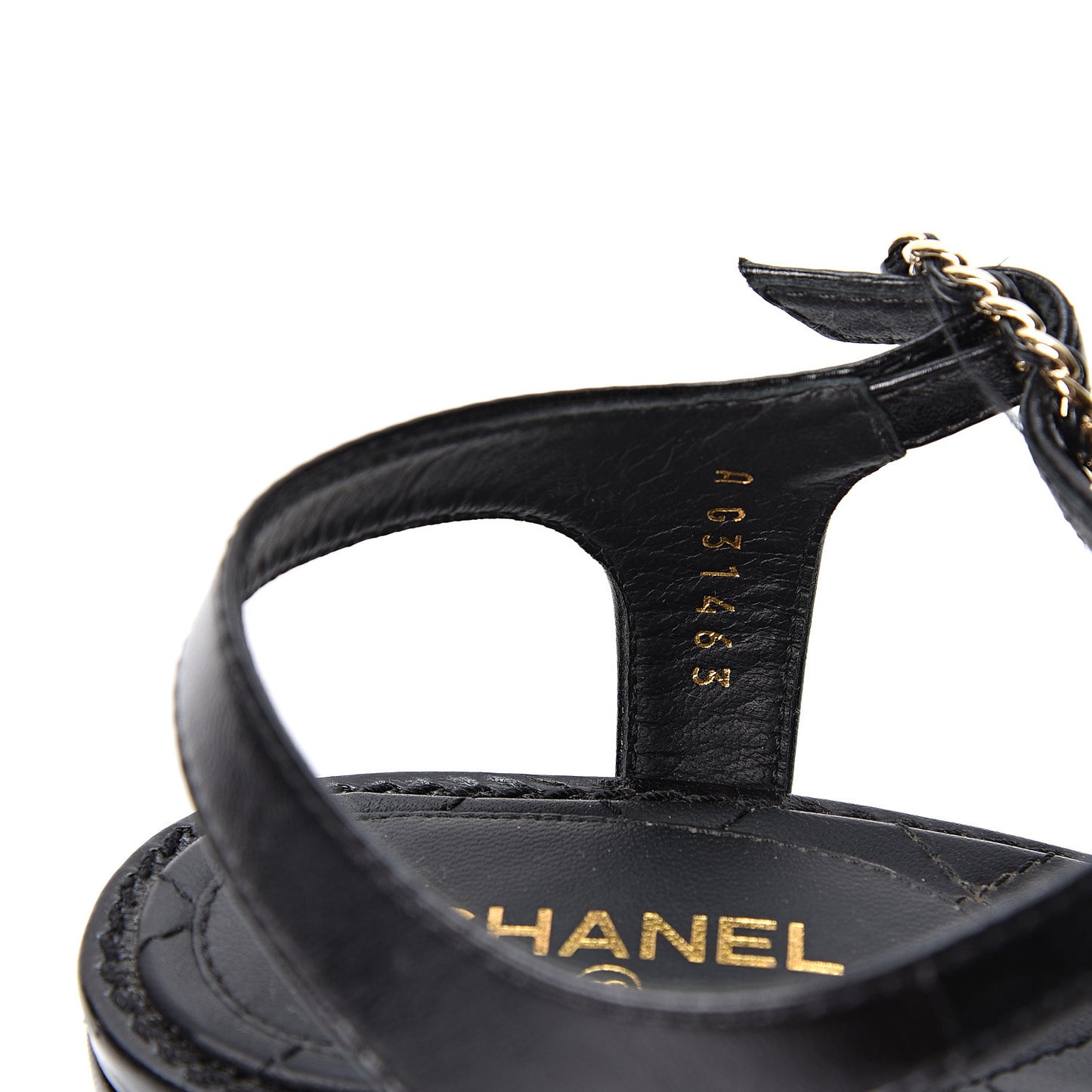 Lambskin Chain CC Logo Thong Sandals 38 Black
