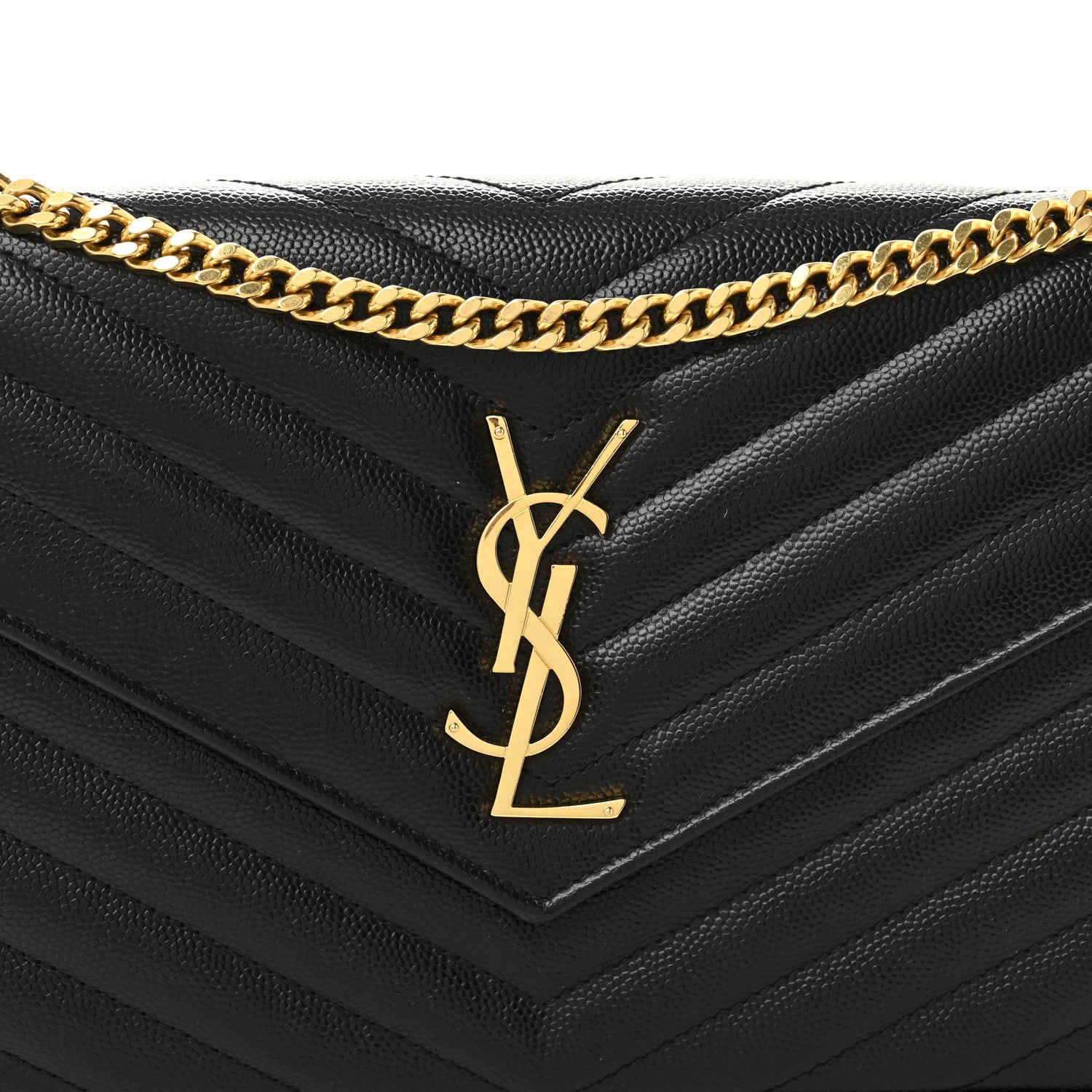 Saint Laurent Grain De Poudre Matelasse Chevron Monogram Chain Wallet Black 7 of 10