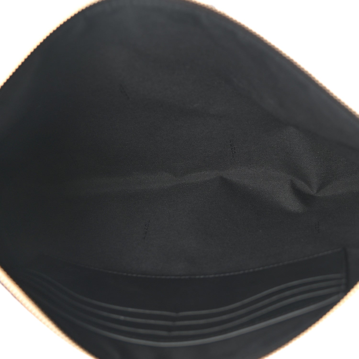 Fendi Glazed Fabric Vitello Century FF 1974 Stamp Patch Large Flat Pouch Mogano Panna Black 5 of 7