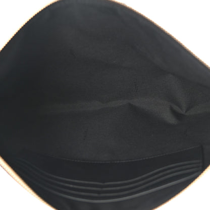 Fendi Glazed Fabric Vitello Century FF 1974 Stamp Patch Large Flat Pouch Mogano Panna Black 5 of 7