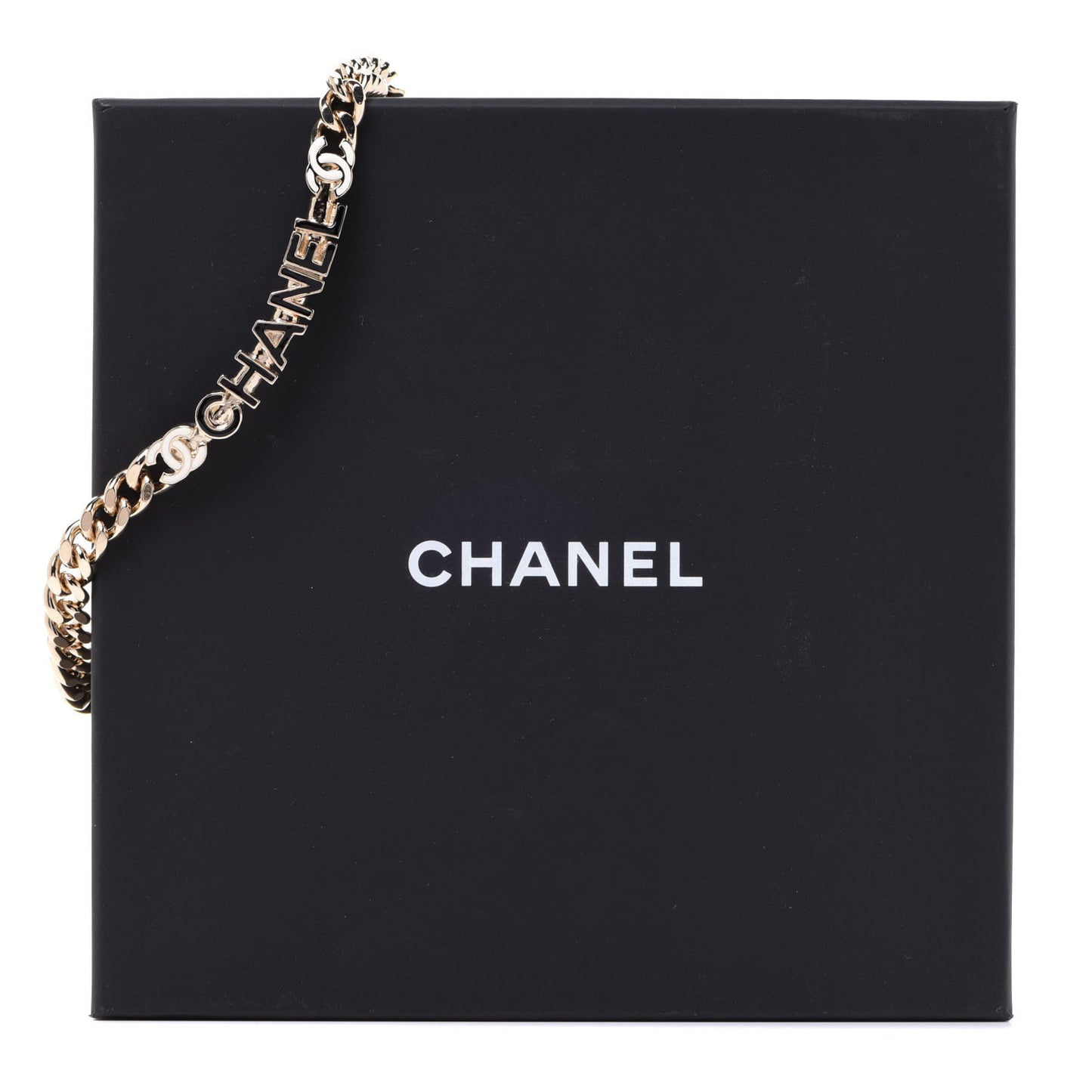 Enamel Metal Logo Choker Necklace Gold White Black