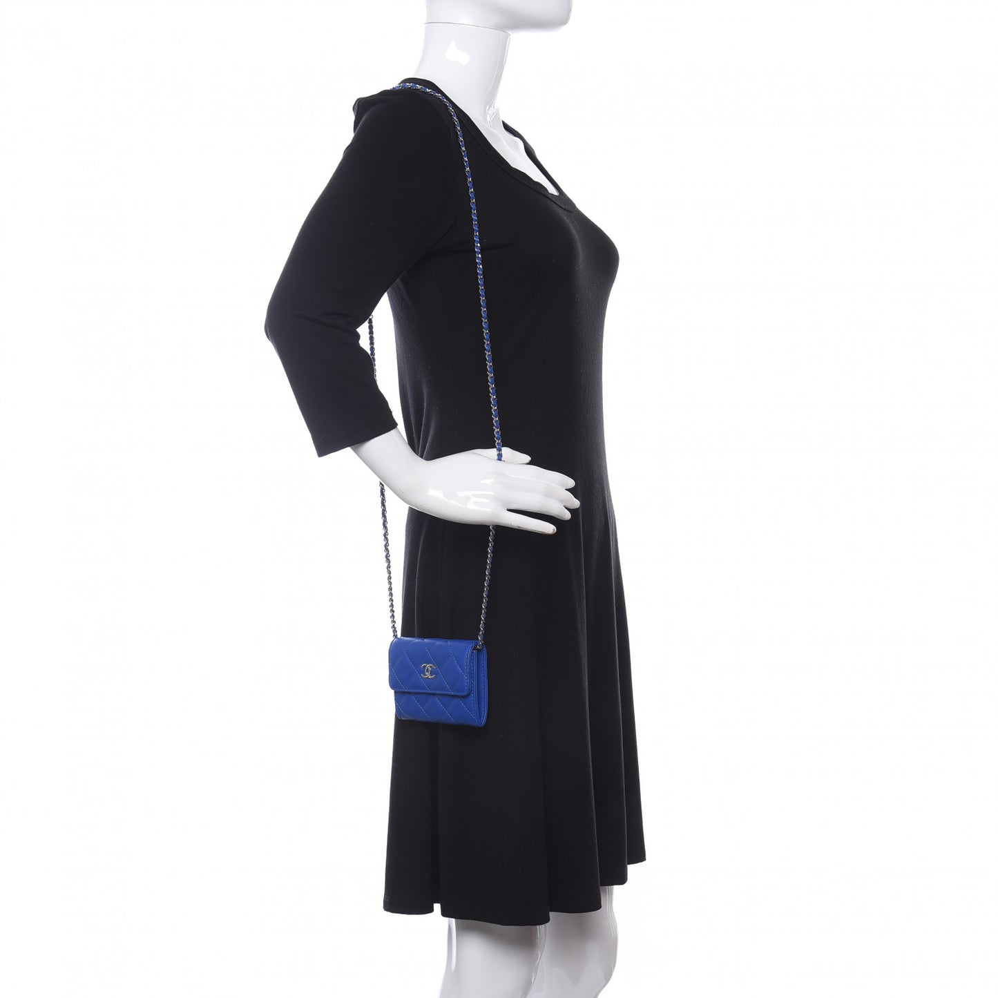 Lambskin Quilted Flap Card Holder On Chain Blue