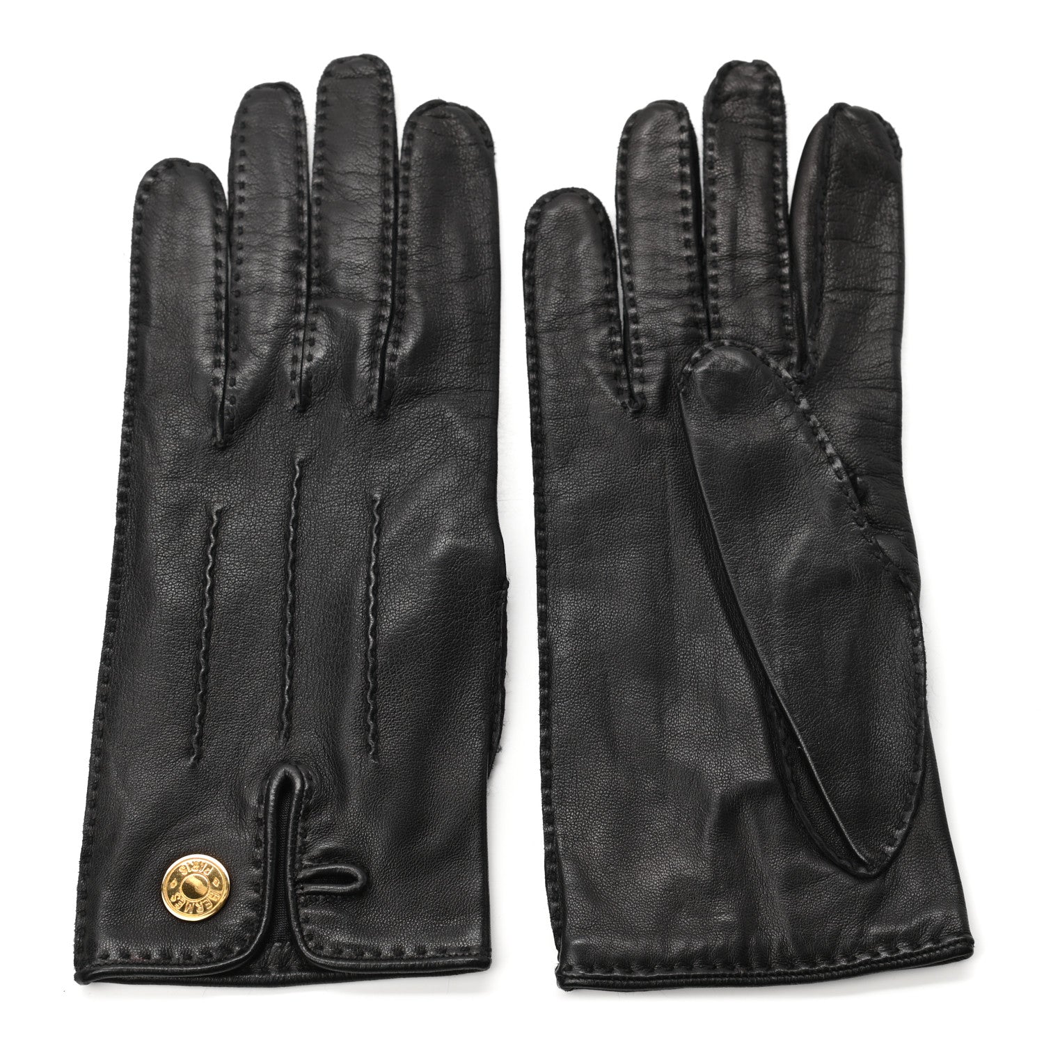 Hermes Lambskin Clous De Selle Gloves 7 Black 1 of 4