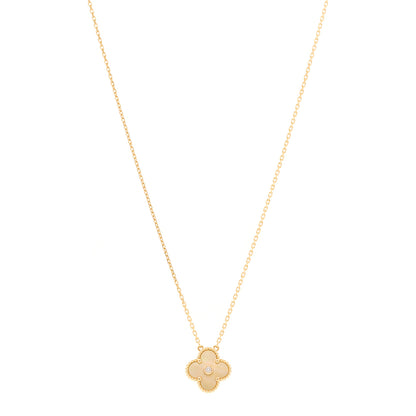 Van Cleef & Arpels 18K Yellow Gold Diamond Yellow Mother of Pearl Vintage Alhambra Pendant Necklace 1 of 5