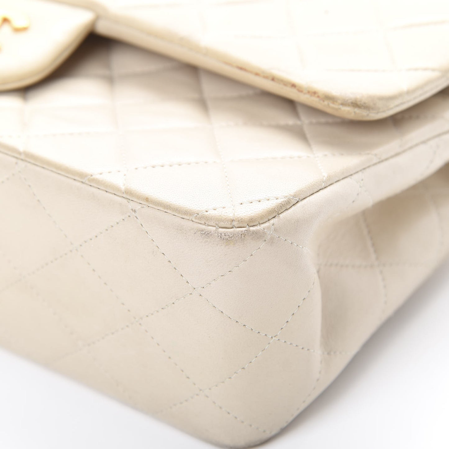 Lambskin Quilted Medium Double Flap Beige