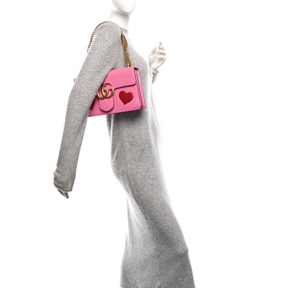 Gucci Knight Calfskin Malaga Kid Heart Medium GG Marmont Chain Handle Bag Tropical Pink Flower Hibiscus Red Multicolor 2 of 11
