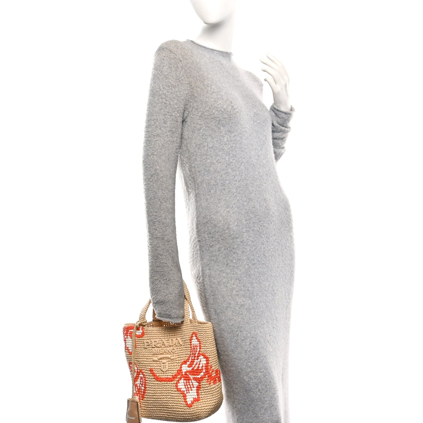 Yarn Raffia Effect Crochet Embroidered Floral Logo Tote Naturale Aranci