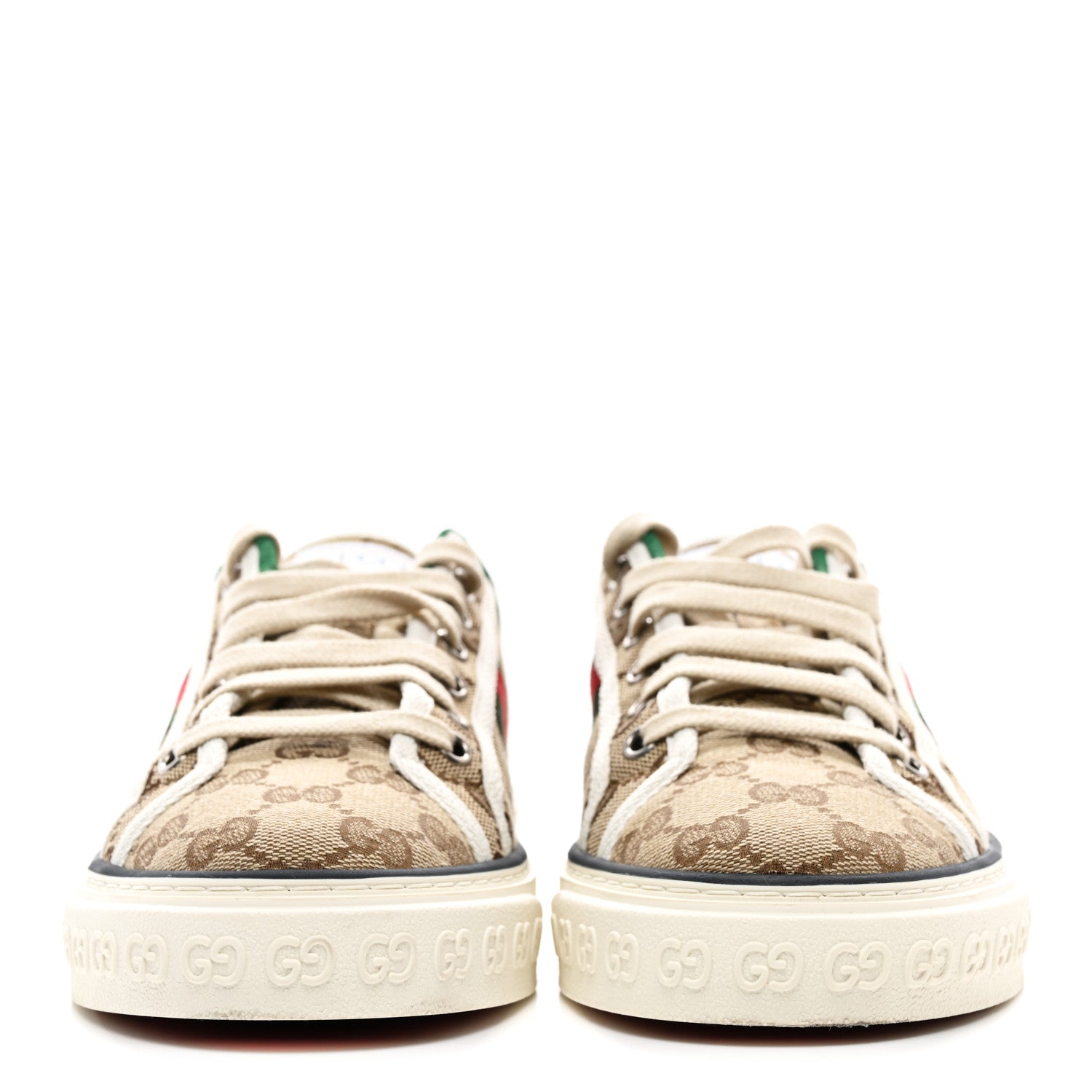 Gucci GG Monogram Web Womens 1977 Tennis Sneakers 39 Beige Ebony Mystic White 2 of 9