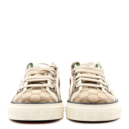 Gucci GG Monogram Web Womens 1977 Tennis Sneakers 39 Beige Ebony Mystic White 2 of 9
