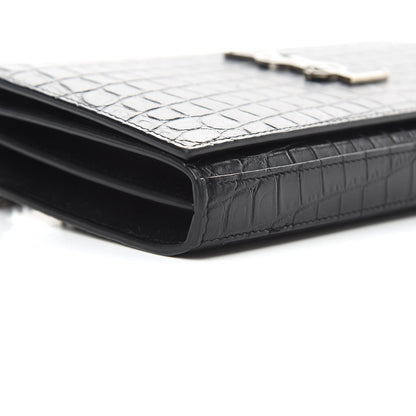 Saint Laurent Calfskin Crocodile Embossed Monogram Chain Wallet Black 9 of 13