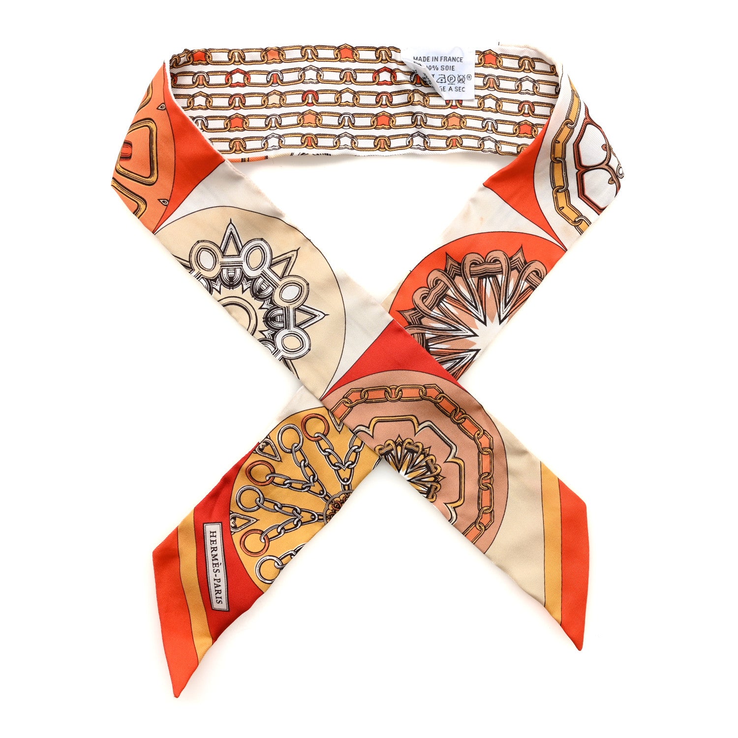 Hermes Silk Effet Kaleidoscope Twilly Orange Blanc Vermillon 1 of 5