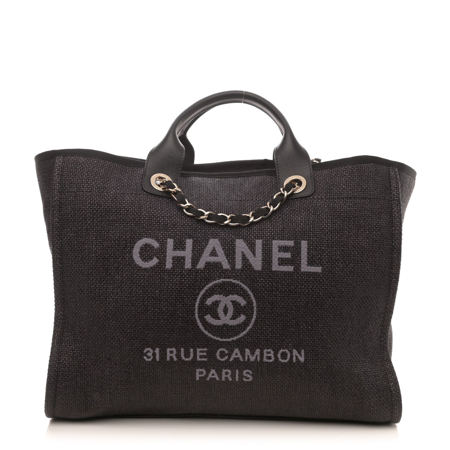 Woven Straw Raffia Large Deauville Tote Black