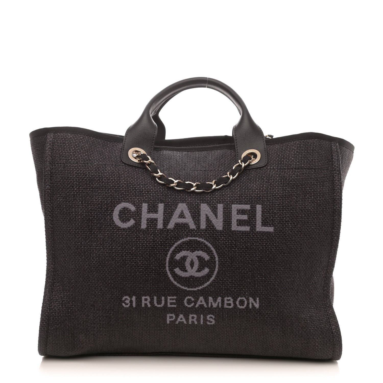 Chanel Woven Straw Raffia Large Deauville Tote Black 1 of 8