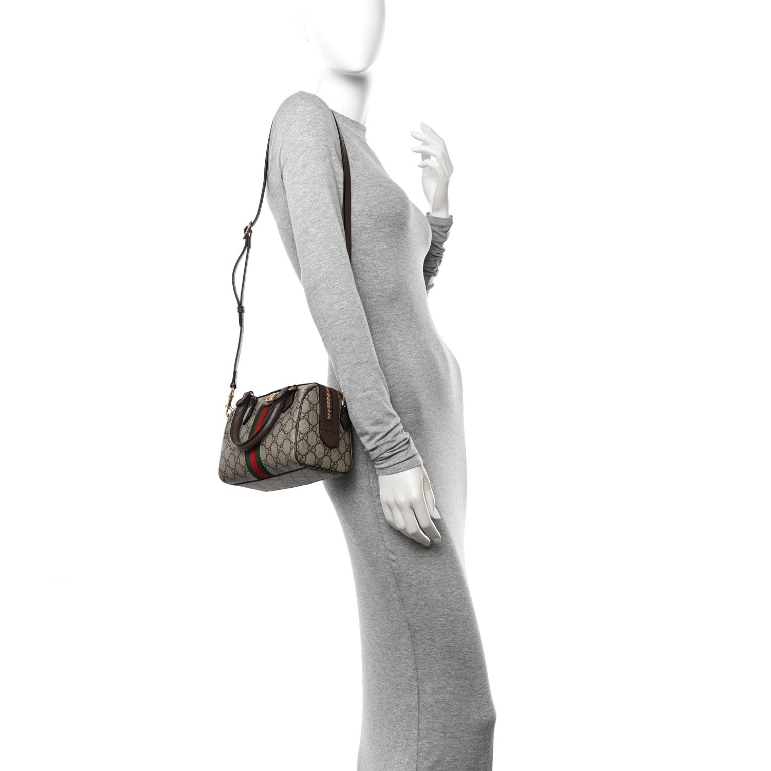 Gucci GG Supreme Monogram Textured Dollar Calfskin Web Mini Ophidia Top Handle Bag Beige Ebony New Acero 2 of 10