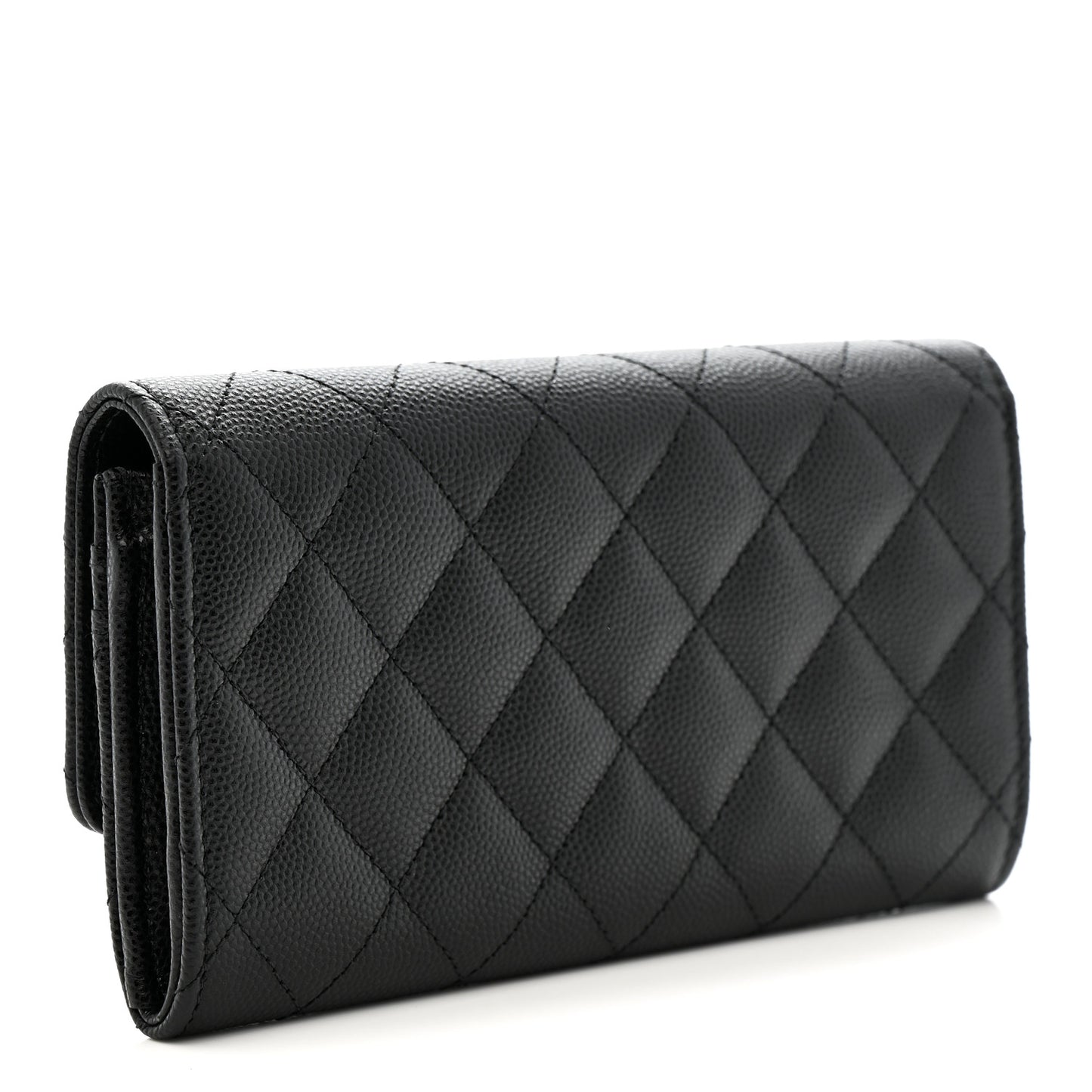 Caviar Quilted Crystal CC Large Gusset Flap Wallet Black