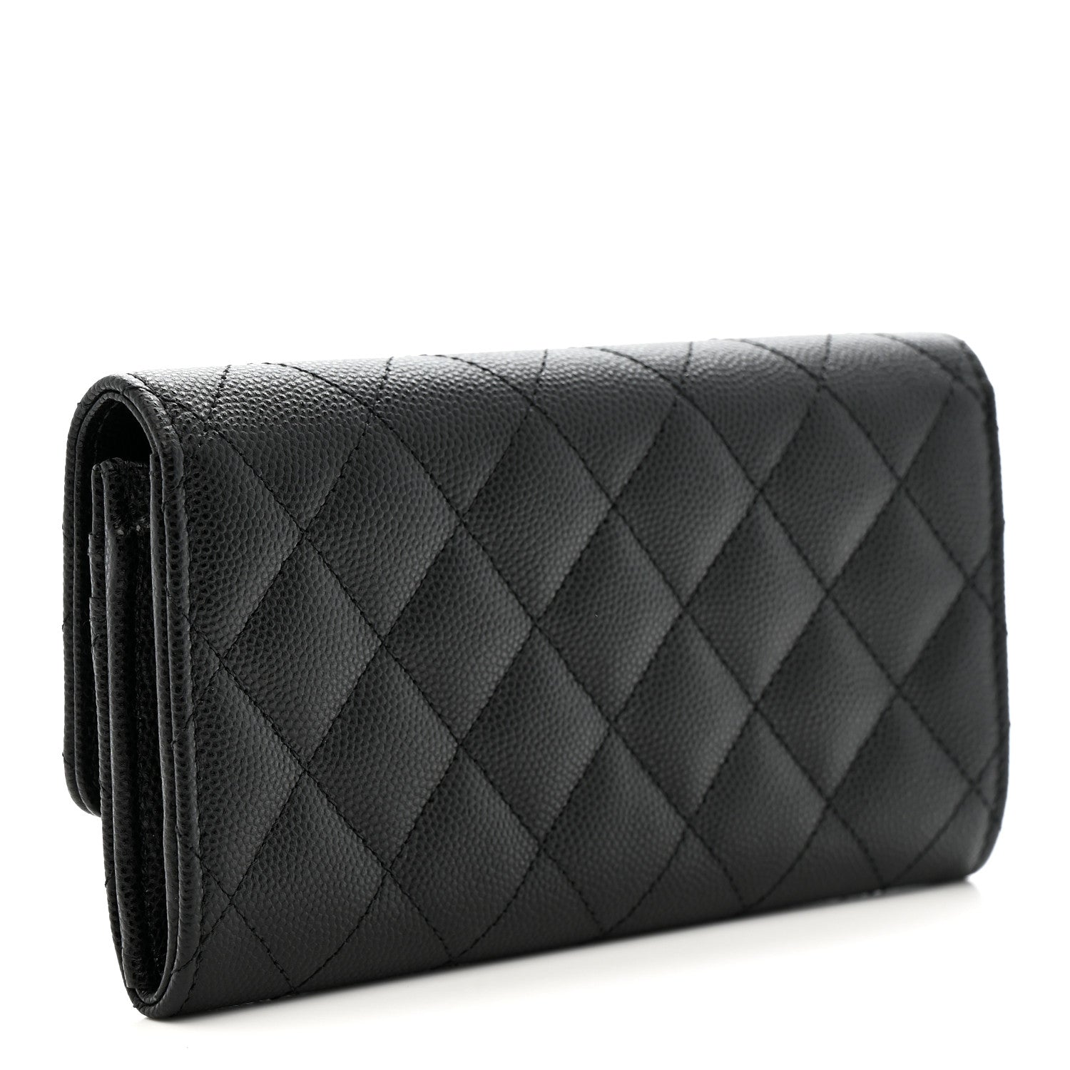 Chanel Caviar Quilted Crystal CC Large Gusset Flap Wallet Black 3 of 9