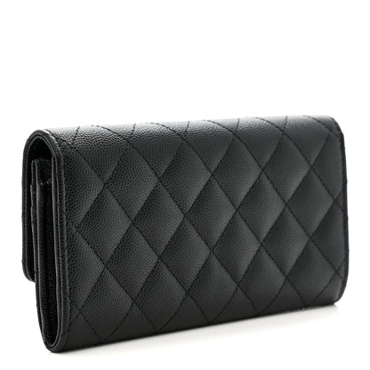 Chanel Caviar Quilted Crystal CC Large Gusset Flap Wallet Black 3 of 9