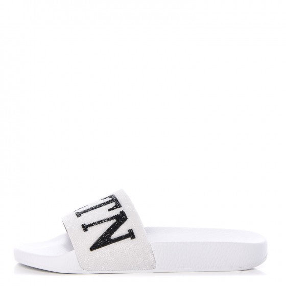 Valentino Garavani Rubber Swarovski Crystal VLTN Pool Slide Sandals 38 White 1 of 7