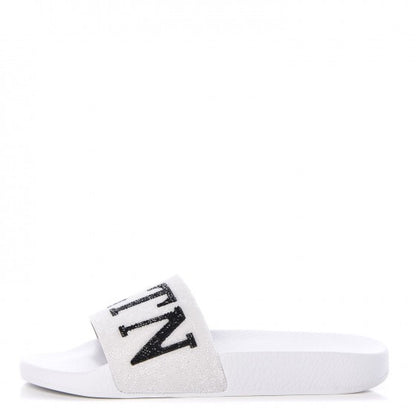 Valentino Garavani Rubber Swarovski Crystal VLTN Pool Slide Sandals 38 White 1 of 7