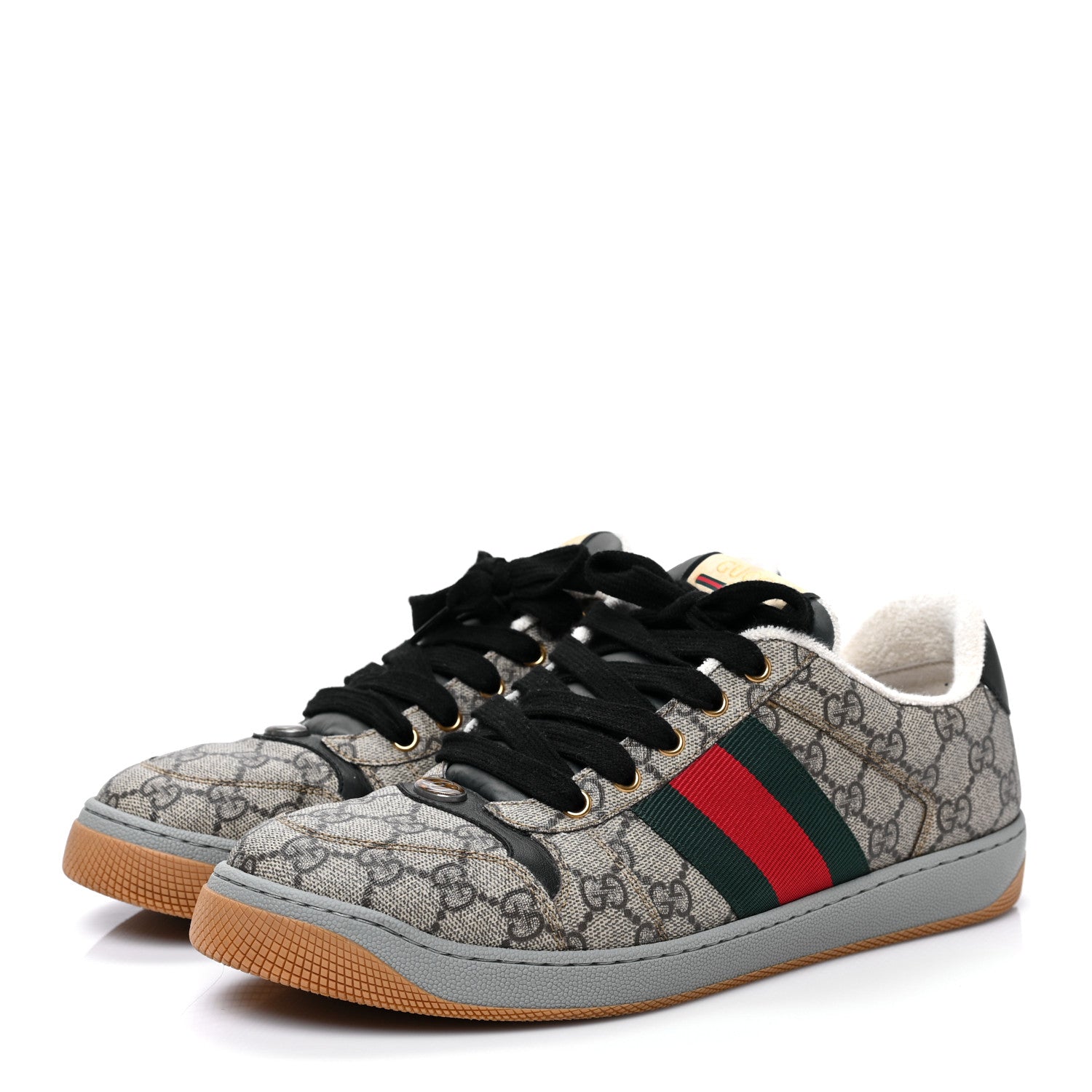 Gucci GG Supereme Monogram Miro Soft Calfskin Web Mens Screener Sneakers 9.5 Beige Ebony Black New Platinum 3 of 7