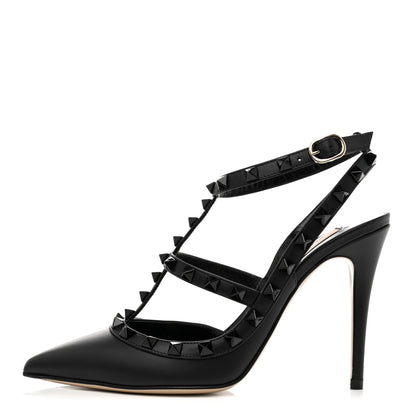 Valentino Garavani Calfskin Lacquered Monochrome Rockstud Ankle Strap 100mm Pumps 37 Black 1 of 9