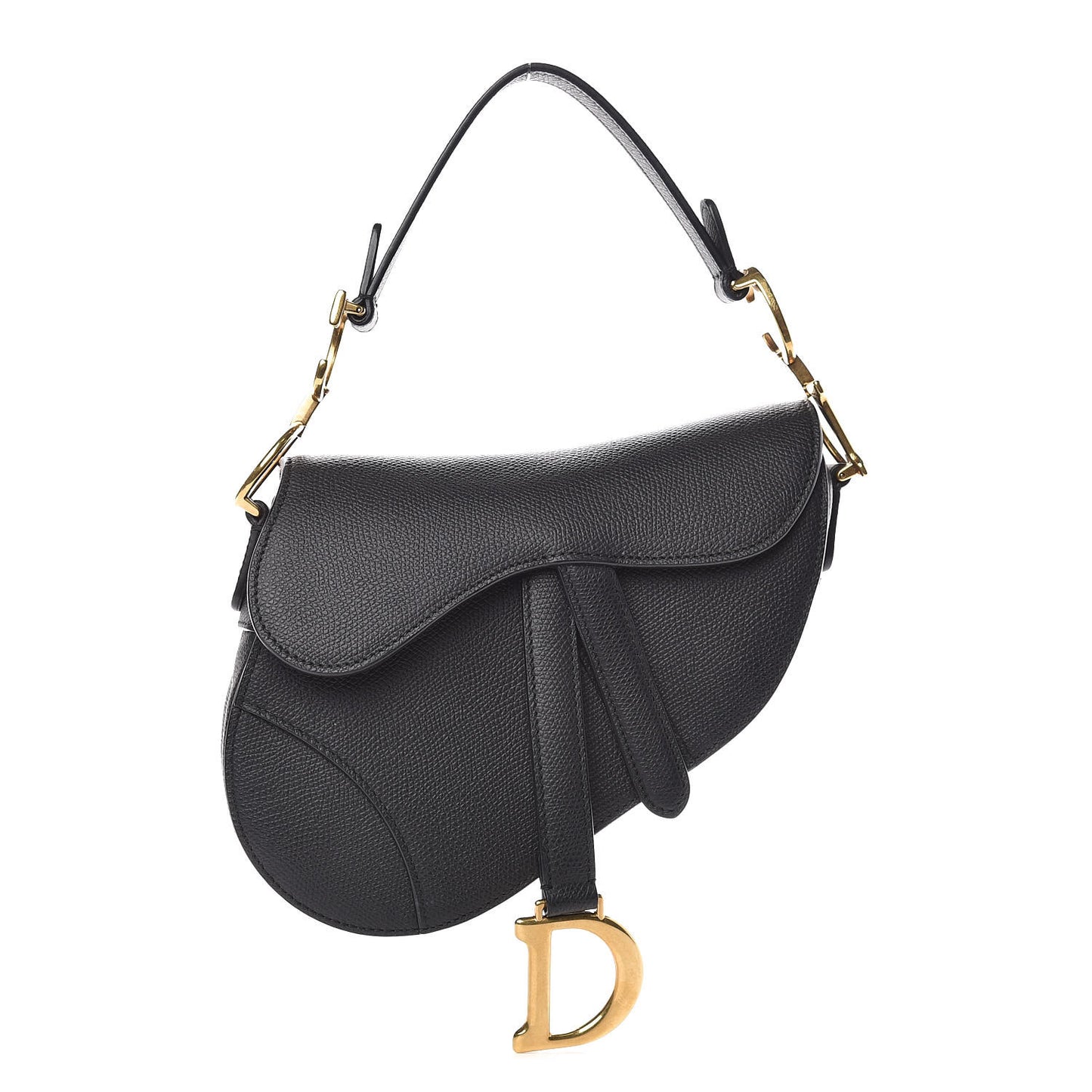 Grained Calfskin Mini Saddle Bag Black