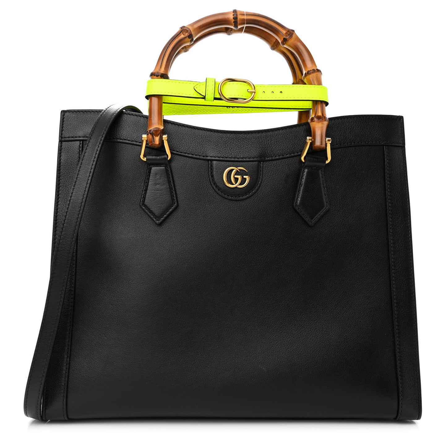 Calfskin Medium Diana Tote Bag Black Yellow Fluo