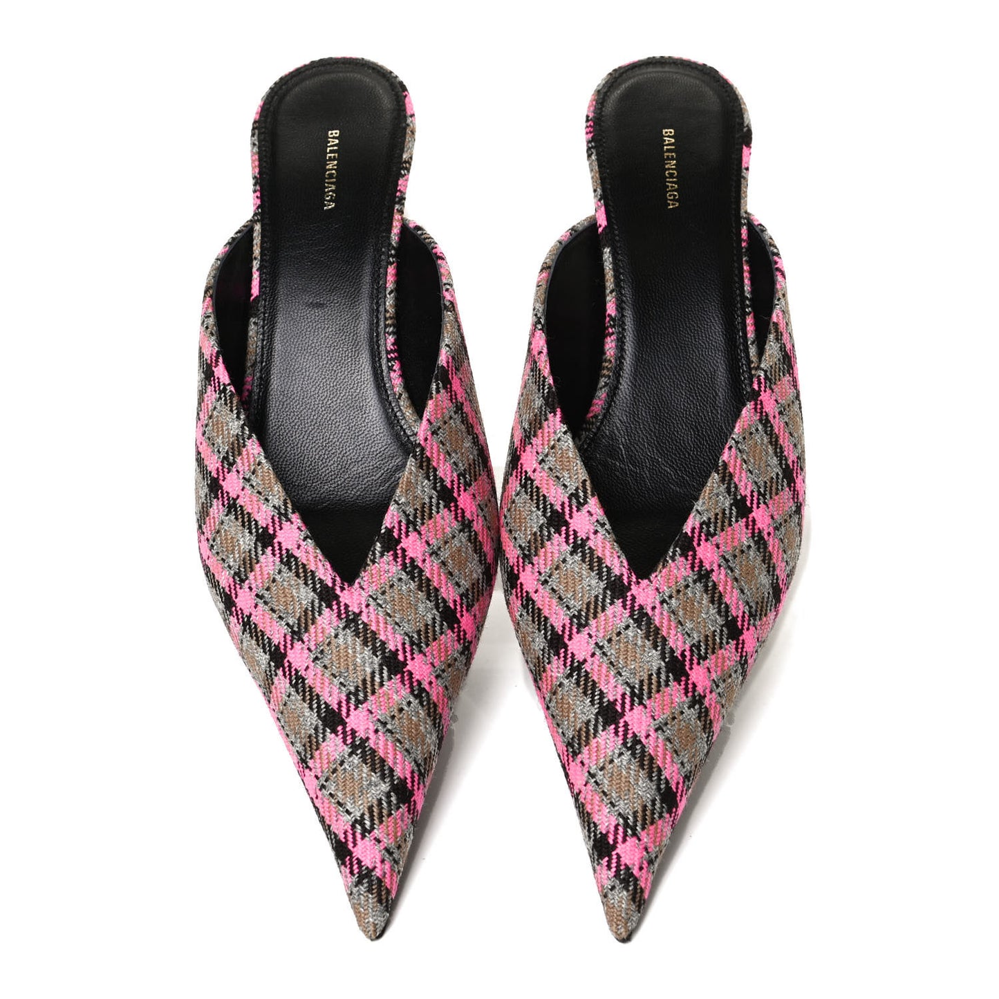 Wool Check Pointed Toe 40mm Mules 38 Grey Pink