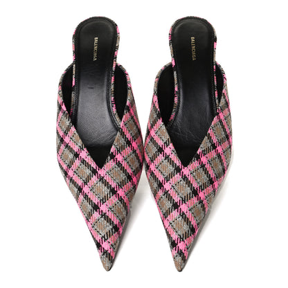 Balenciaga Wool Check Pointed Toe 40mm Mules 38 Grey Pink 5 of 12