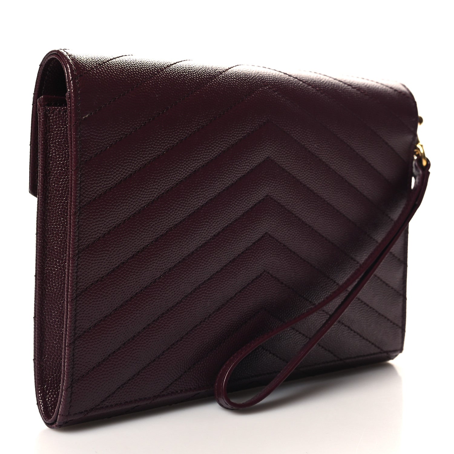 Saint Laurent Grain De Poudre Matelasse Chevron Monogram Envelope Clutch Rouge Legion 3 of 11