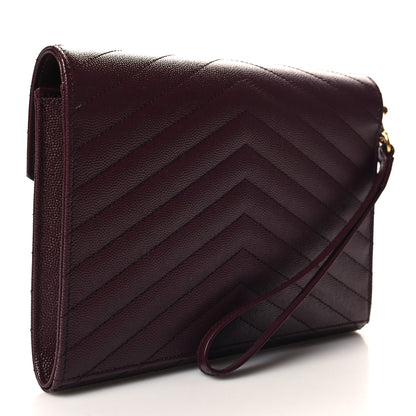 Saint Laurent Grain De Poudre Matelasse Chevron Monogram Envelope Clutch Rouge Legion 3 of 11