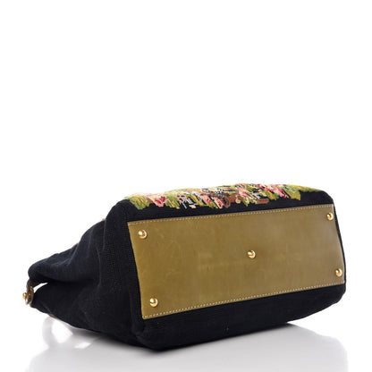 Fendi Canvas Embroidered Large Peekaboo Iconic Satchel Black Multicolor Muschio 4 of 13