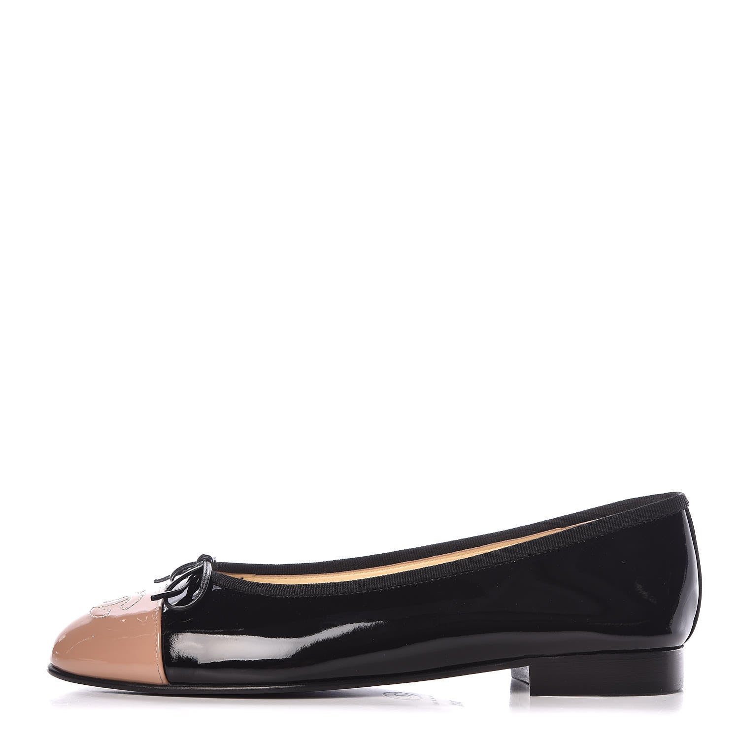 Chanel Patent CC Cap Toe Ballerina Flats 36.5 Black Beige 1 of 8
