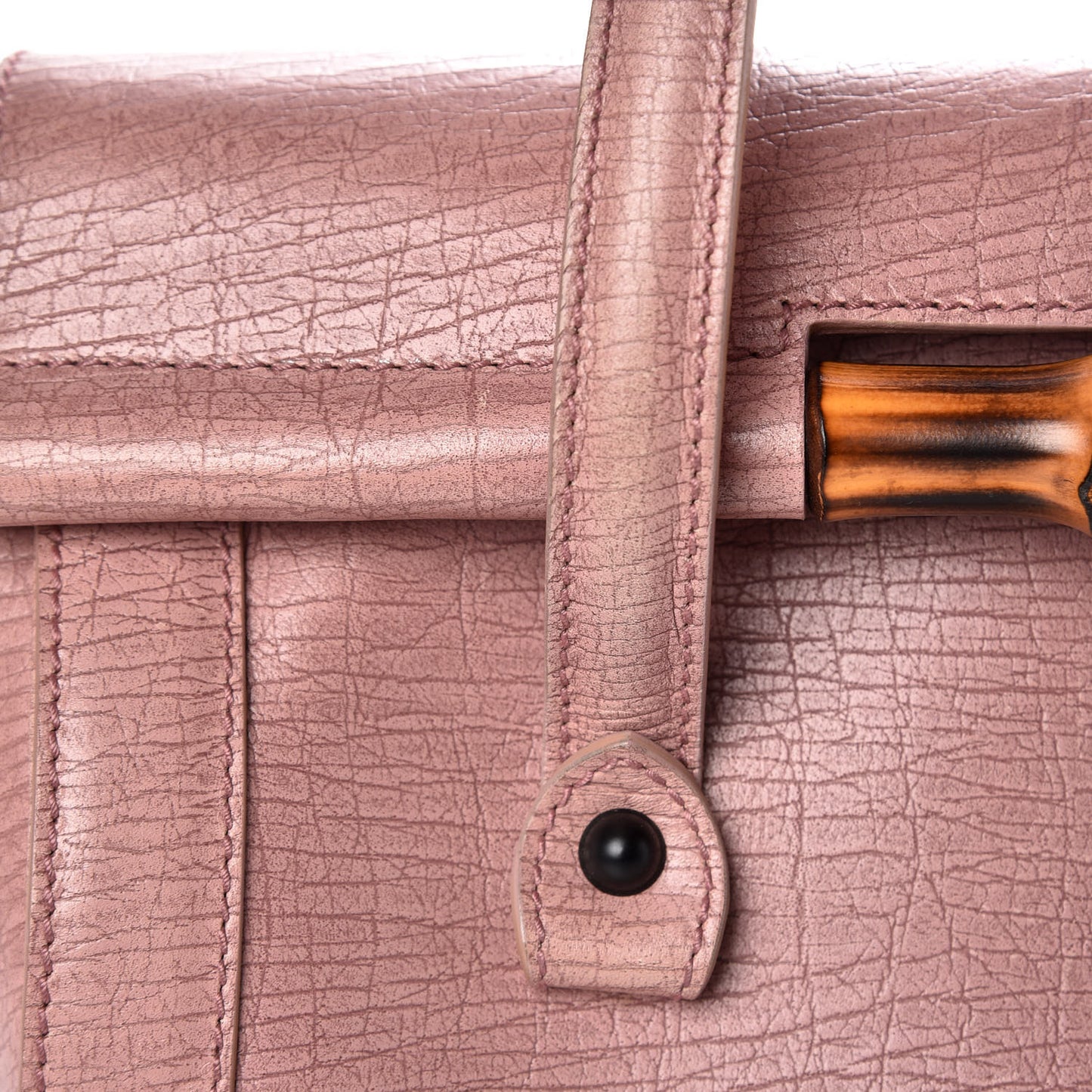 Calfskin Bamboo Bullet Satchel Carmine Rose
