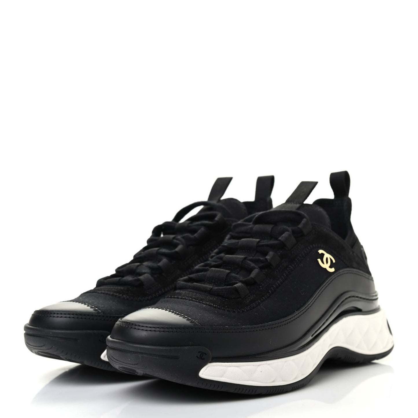 Velvet Calfskin Mixed Fibers CC Sneakers 38 Black