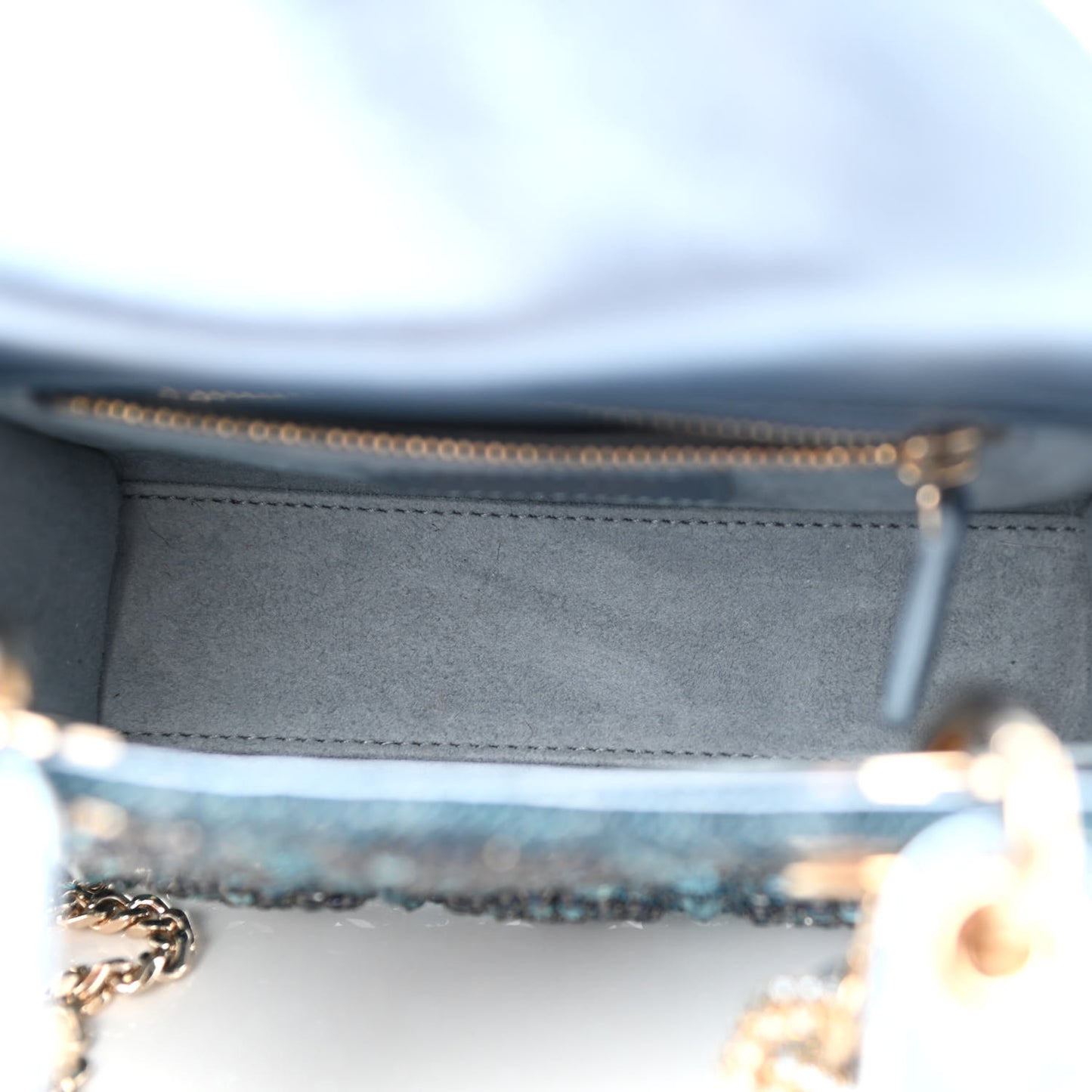 Metallic Calfskin Satin Celestial Bead Embroidery Cannage Mini Lady Dior Blue