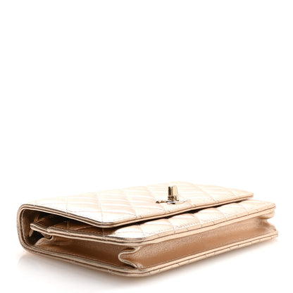 Chanel Metallic Lambskin Quilted Trendy CC Wallet On Chain WOC Gold 4 of 12