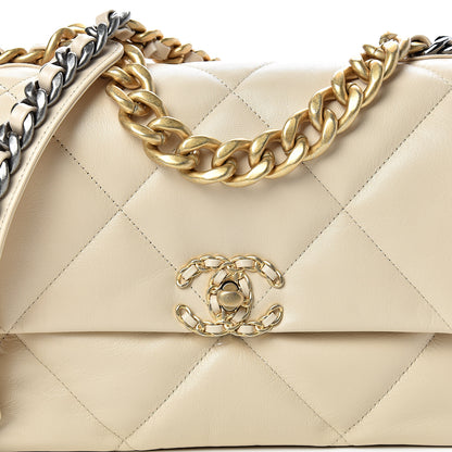 Chanel Goatskin Quilted Large 19 Flap Beige 7 of 10