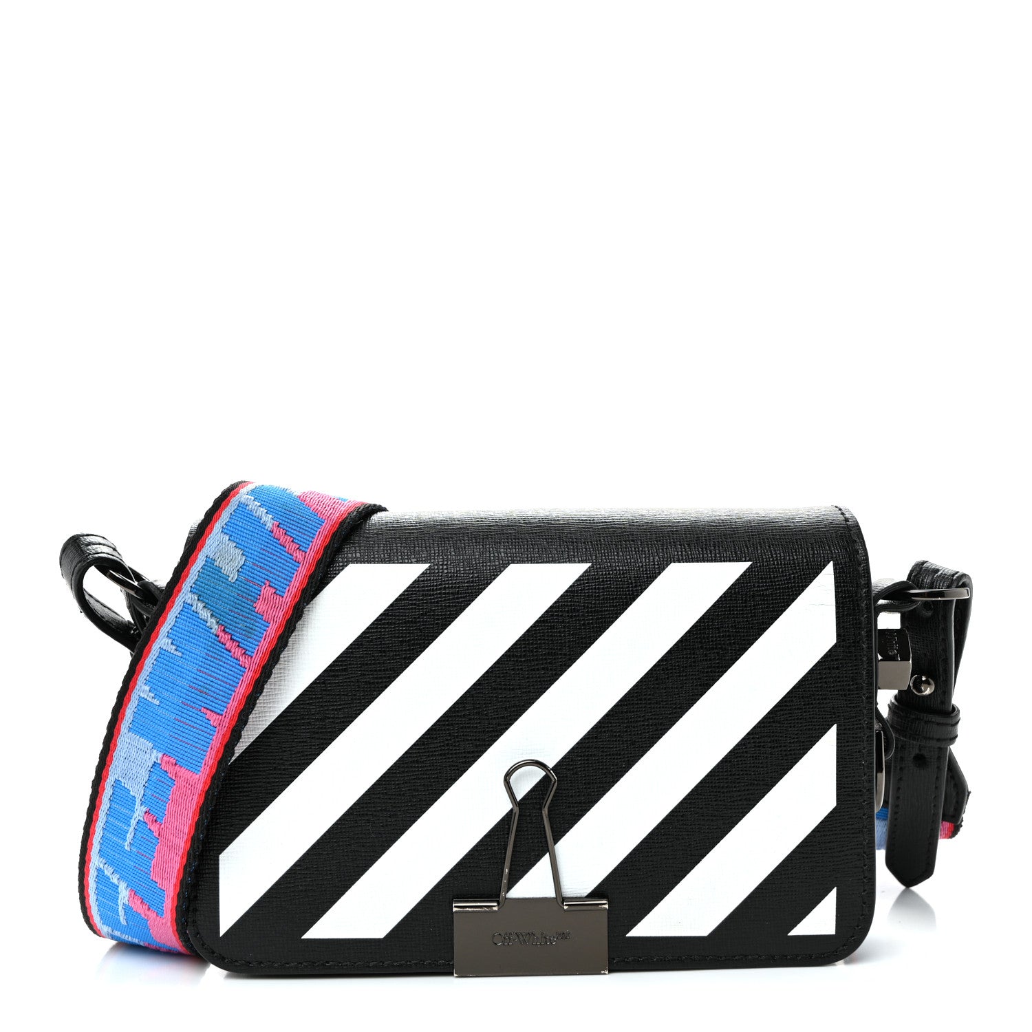 Off-White Saffiano Striped Mini Diag Binder Clip Bag Black White Indus 1 of 10