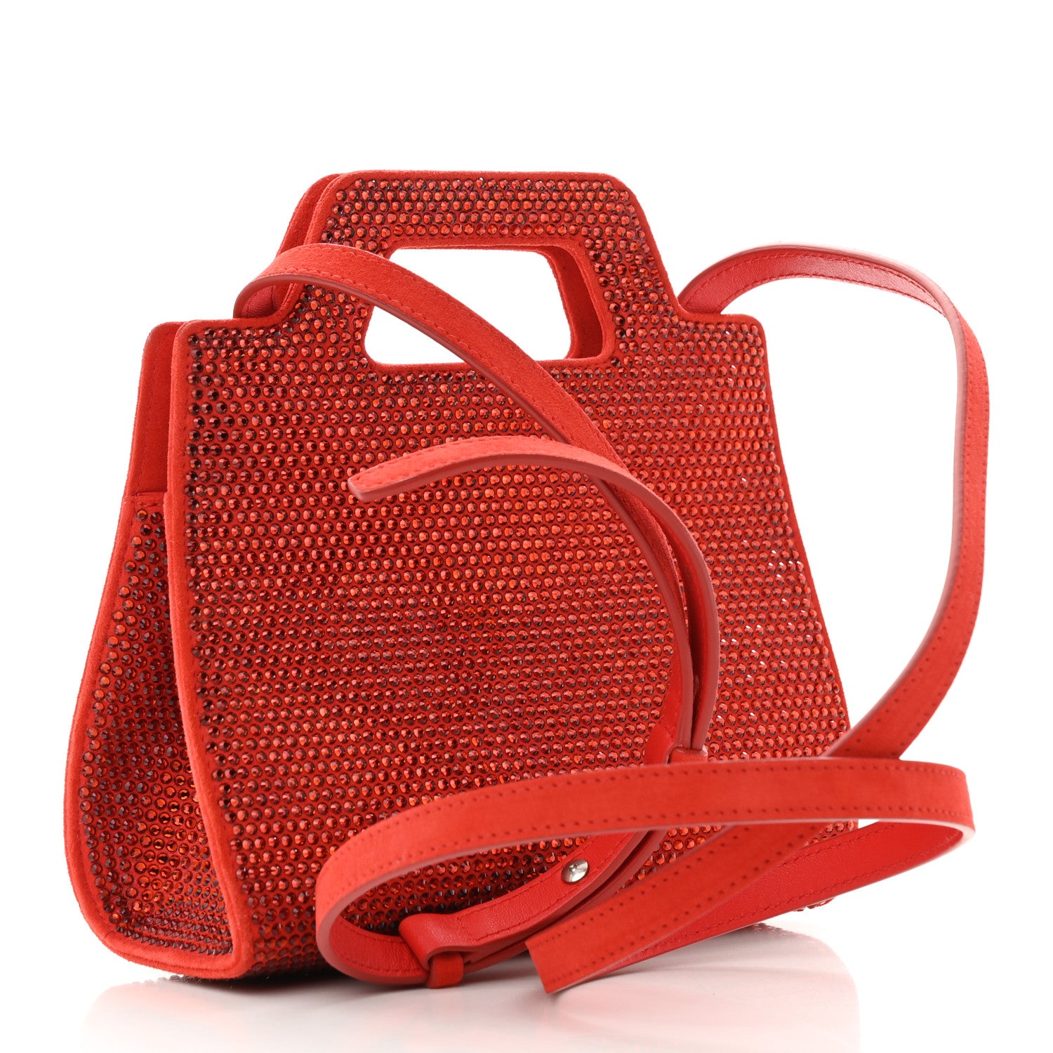 Salvatore Ferragamo Suede Crystal Embellished Mini Wanda Top Handle Flame Red 3 of 9