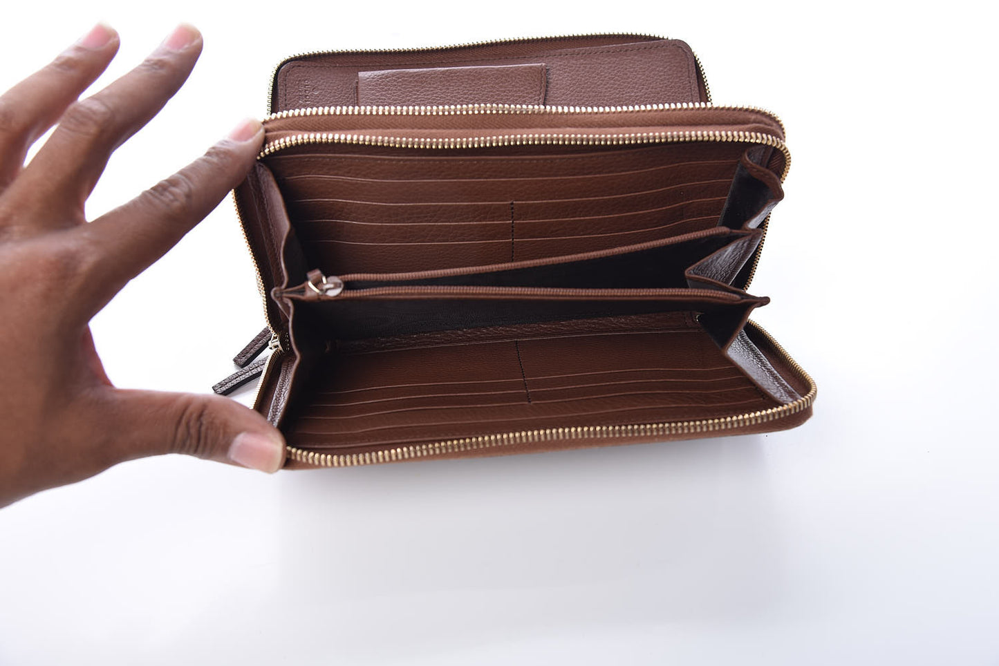 Pebbled Calfskin Soho Travel Document Case Brown