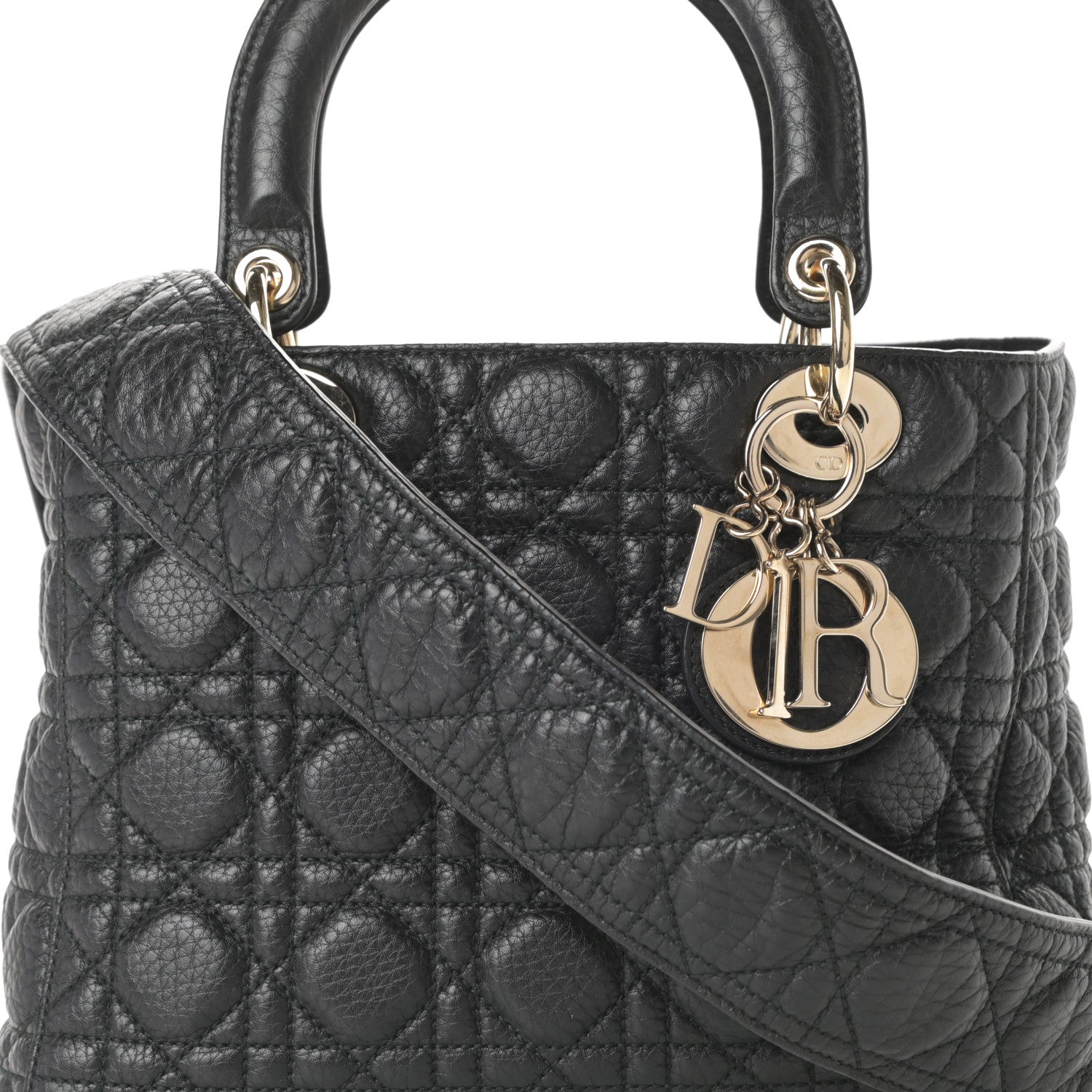 Christian Dior Grained Calfskin Cannage Medium Supple Lady Dior Black 8 of 11