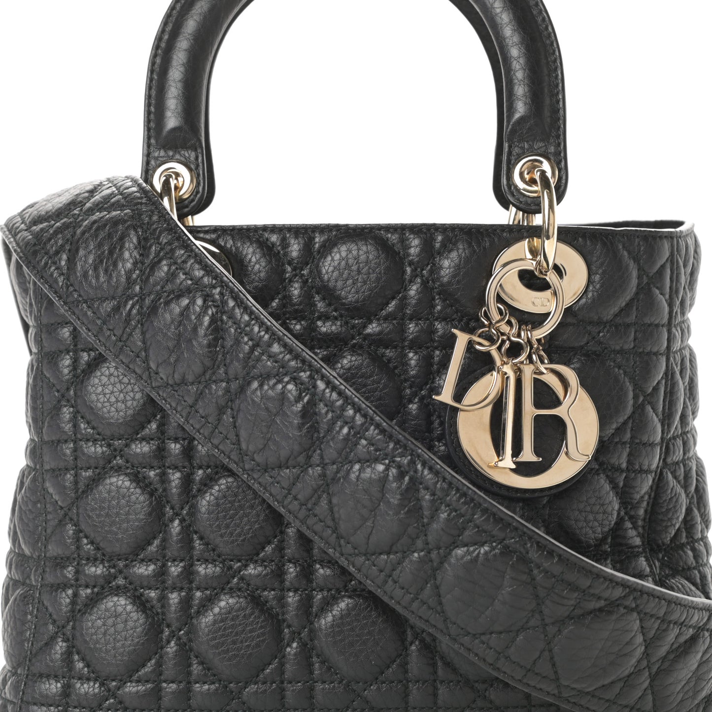 Grained Calfskin Cannage Medium Supple Lady Dior Black