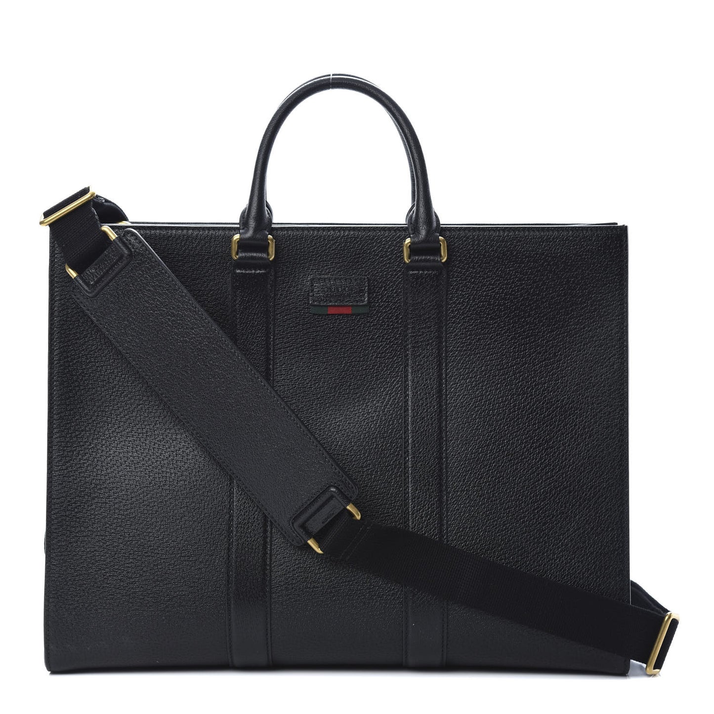 Grained Calfskin Web Top Handle Tote Black