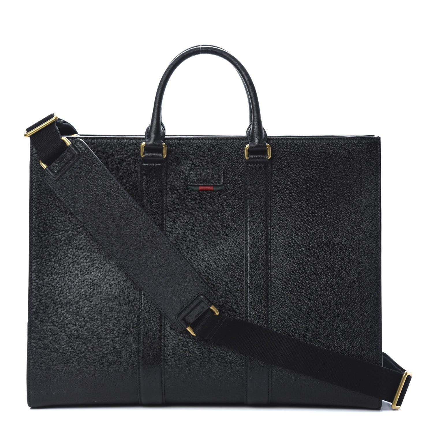 Gucci Grained Calfskin Web Top Handle Tote Black 1 of 10