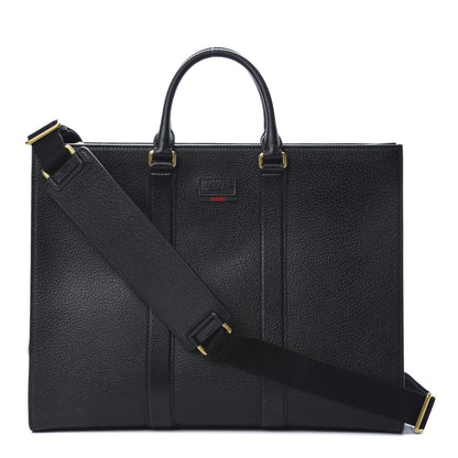 Gucci Grained Calfskin Web Top Handle Tote Black 1 of 10